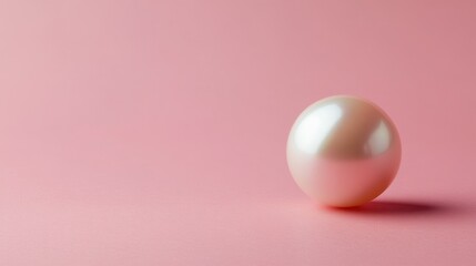 A single shiny pearl with a mirror-like finish, contrasting with a gentle pink backdrop