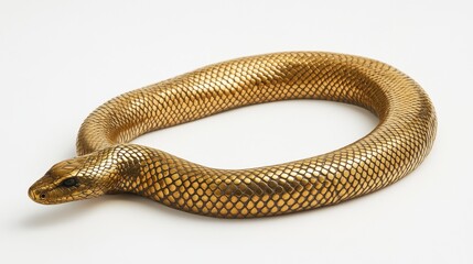 Naklejka premium A thin gold snake chain necklace elegantly coiled and displayed on white