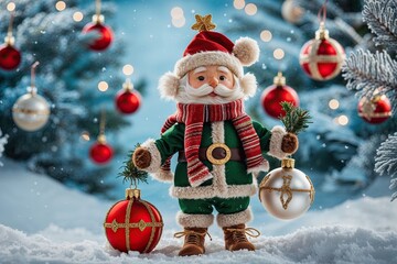 Adventurous Christmas Ornaments on a Bright Snowy Backdrop