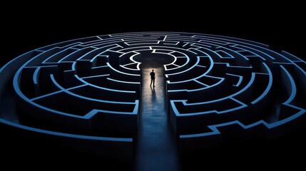 Person Facing a Circular Maze Challenge Problem Solving Concept