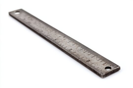 Measuring precision in metal: A close-up of a ruler on a clean, bright background isolated on transparent background