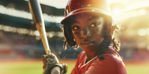 Young Black Girl Playing Baseball on the Field