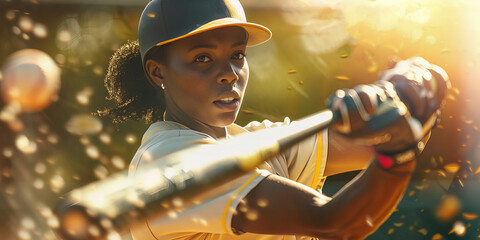 Black Woman Playing Baseball on the Field