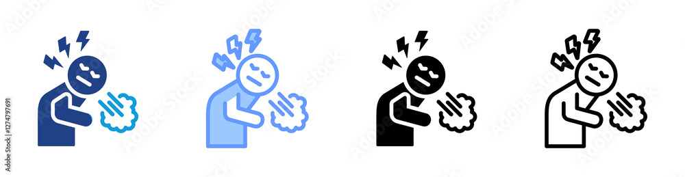 Poster overexertion icon set multiple style collection