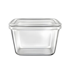 Empty rectangular glass storage container ideal for food packaging template or kitchen meal prep box product presentation in minimalist transparent format