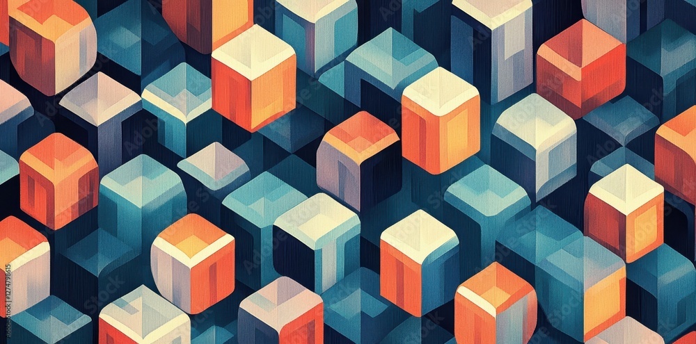 Poster abstract pattern of colorful isometric cubes arranged in a design