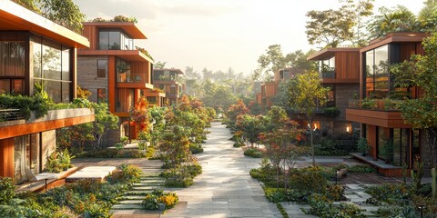 Fototapeta premium Green architecture in a walkable eco-district 