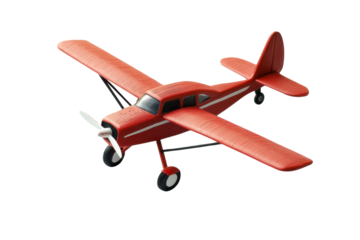 A vibrant red model airplane showcasing intricate details and classic design on a white background isolated on transparent background