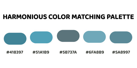 Harmonious color palette ideal for creating a tranquil and sophisticated design with a cool, cohesive color scheme. deep teal, soft aqua, slate gray, pale blue, muted teal. 295.