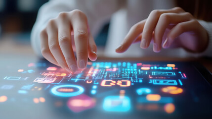 Fototapeta premium Ai integrated learning environment with interactive digital tablet interface