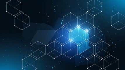Obraz premium Digital Abstract Background with Glowing Blue Hexagons, Gradient, and Dotted Accents