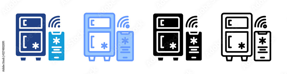 Poster smart refrigerator icon set multiple style collection