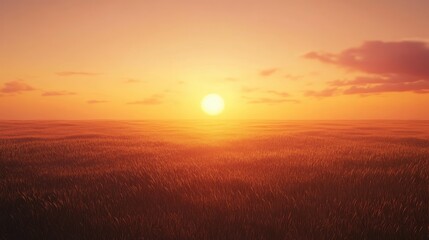 Fototapeta premium Colorful summer sunset over a vast open field, tall grass swaying in the warm breeze.