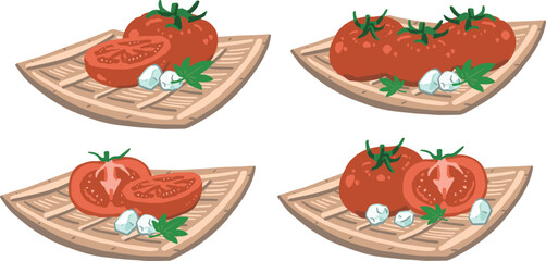 ざるに盛り付けられたトマトのイラスト素材セット