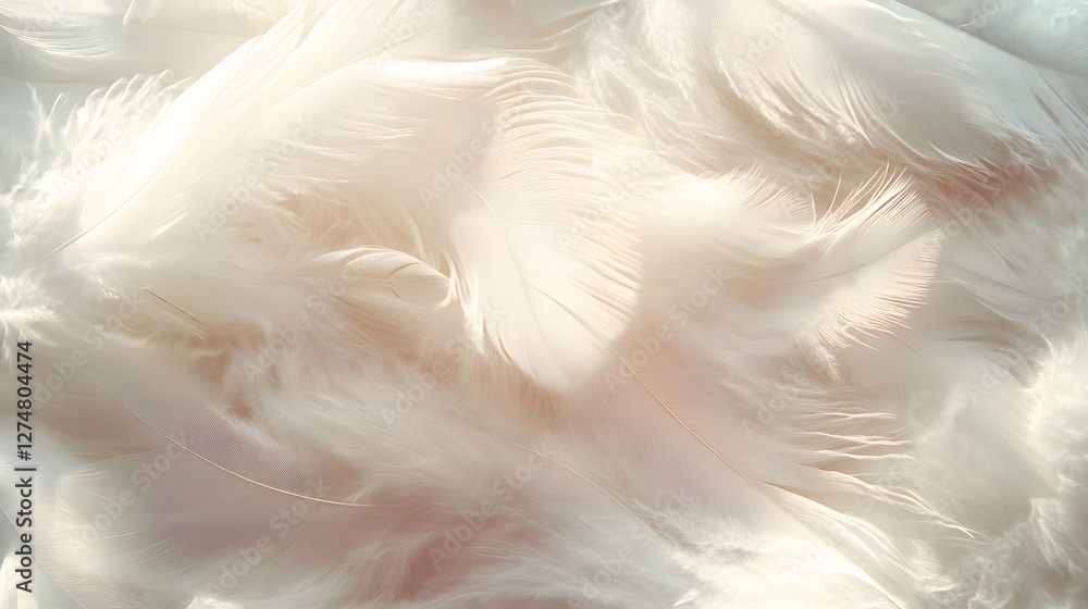 Aufkleber close-up of soft, white feathers. dreamy, ethereal texture and subtle light create a serene and peac