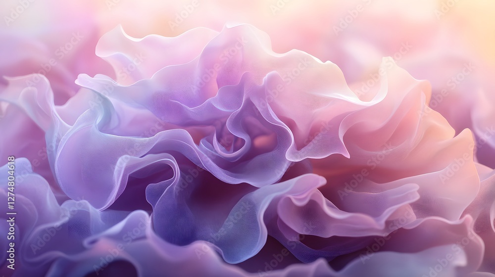 Poster close-up abstract image of soft, flowing purple and pink fabric with a dreamy and elegant feel. abst