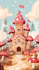 Delightful mushroom castle stands amid a whimsical fairy forest