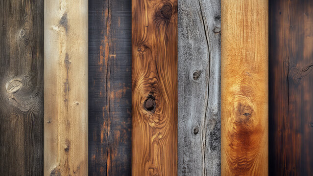 Rustic Wooden Plank Texture with Varied Tones and Grain Patterns