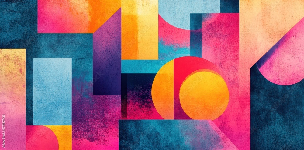 Aufkleber geometric shapes intertwine creating a vibrant and colorful abstract design