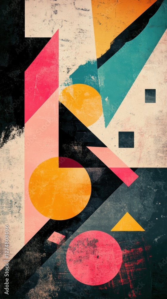 Poster abstract composition of circles triangles squares and trapezoid shapes