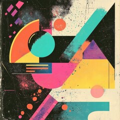 Abstract geometric composition in vibrant colors and textured style
