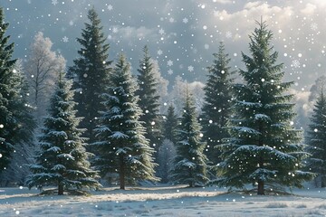 Winter Wonderland Design Featuring Evergreen Trees Snowflakes and Tranquil Snowfall