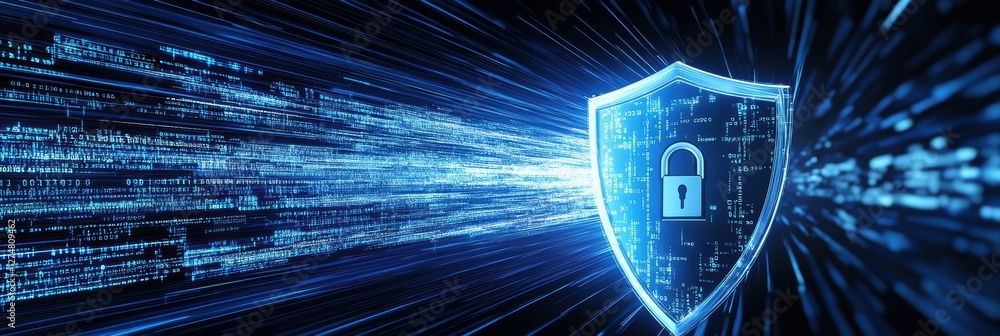 Poster digital advertising graphic layout highlighting cyber security and data protection concepts