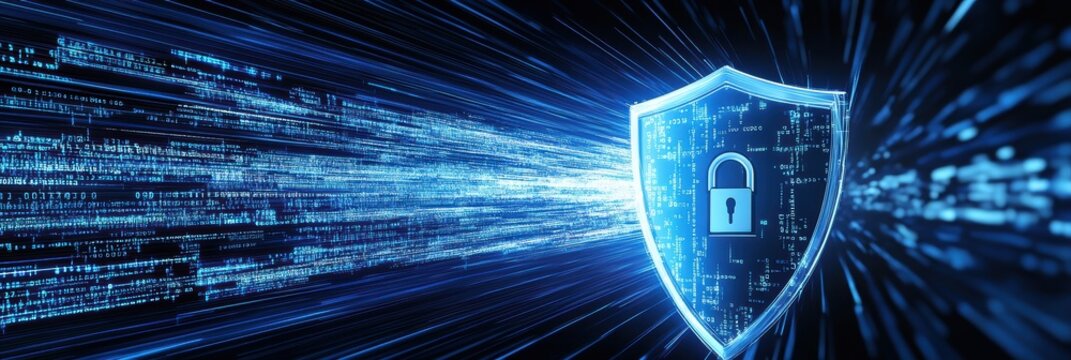 Digital advertising graphic layout highlighting cyber security and data protection concepts