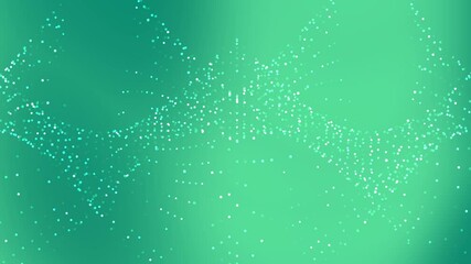 Mint green background with floating particle effects creating a sparkling constellation-like pattern