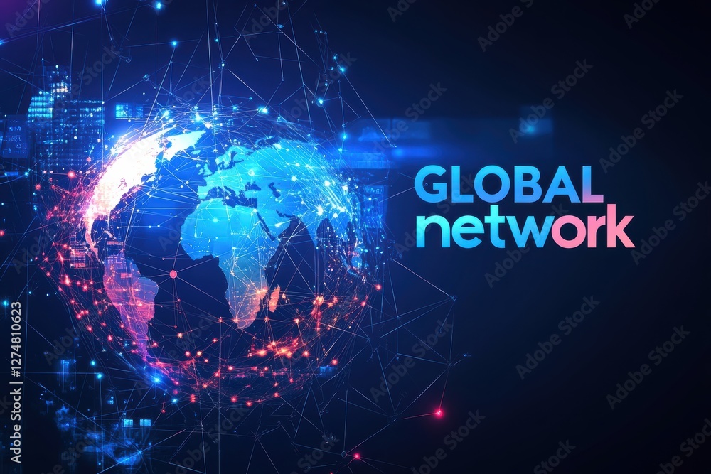 Poster visual representation of a global network emphasizing connectivity and technological advancement