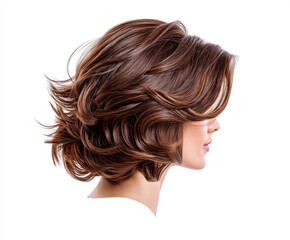 Obraz premium Elegante braune Haarpracht mit sanften Wellen auf hellem Hintergrund