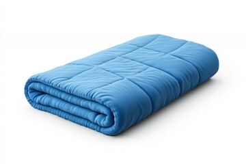 Cozy blue blanket folded neatly on a white background ready for a relaxing evening isolated on transparent background