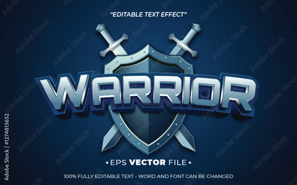 Poster warrior editable text effect vector 3d for game