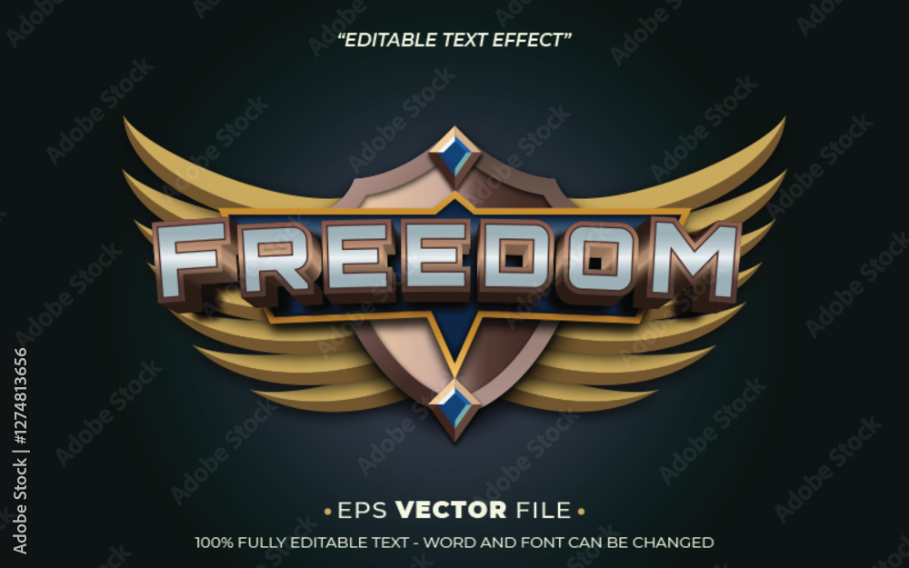 Aufkleber freedom text effect editable vector 3d for game