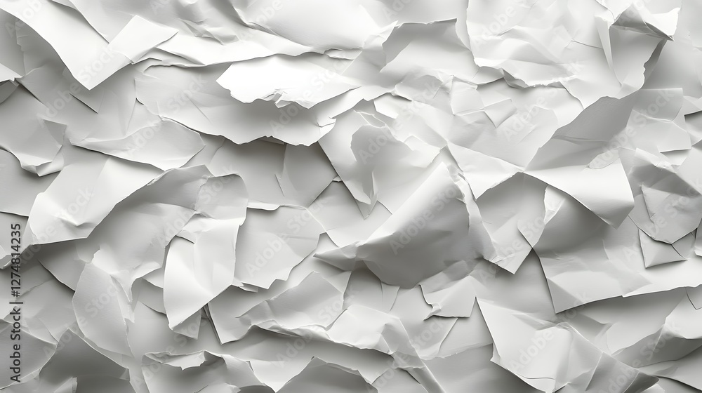 Poster close-up of many crumpled white paper pieces. abstract texture background. abstract texture: a pile 