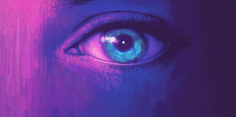 Close up digital eye with vibrant glitching color effect