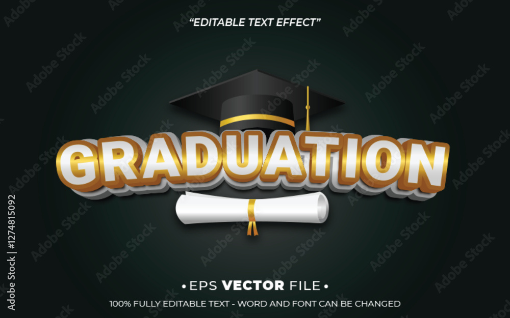 Poster graduation text effect editable vector template realistic 3d style