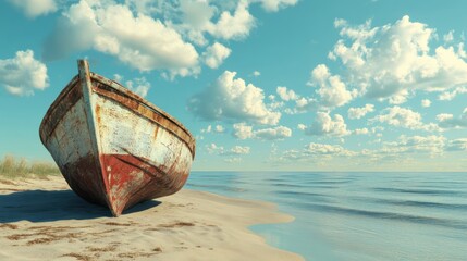 Rusty boat beach sky clouds sea