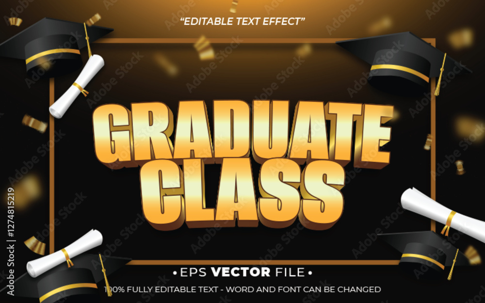 Poster graduate class text effect editable vector template realistic 3d style