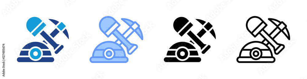 Poster quarrying equipment icon set multiple style collection