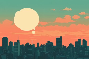 Obraz premium Illustration of a teal cityscape with a thought bubble overhead
