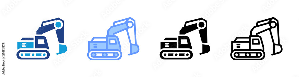Poster Excavator icon set multiple style collection