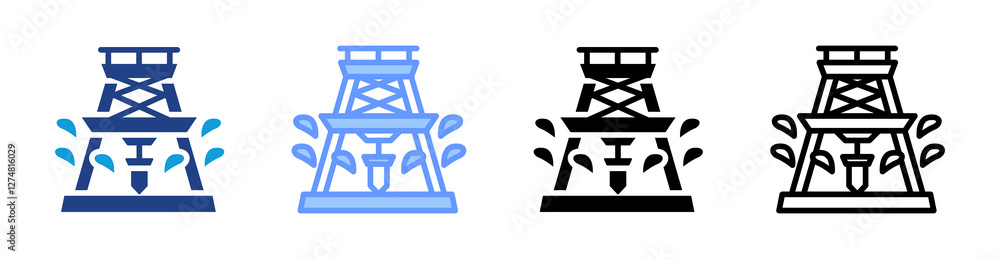 Poster Drilling Rig icon set multiple style collection
