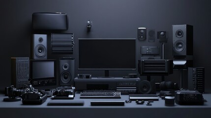 Obraz premium Dark Room Audio Studio Setup