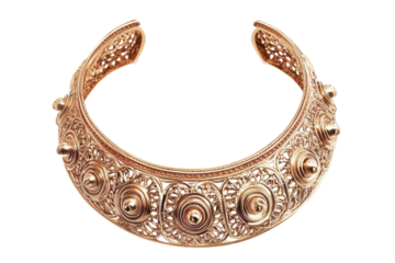 Intricate handcrafted golden necklace showcasing traditional artistry and cultural heritage isolated on transparent background