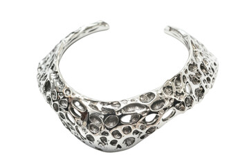 Silver cuff bracelet with organic textures, embodying natural elegance for modern fashion lovers isolated on transparent background
