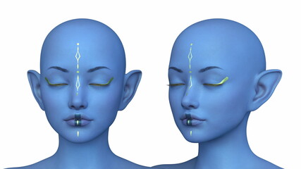 女性エイリアンの顔　3DCGレンダリング