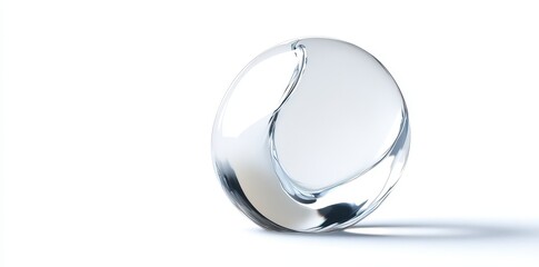 A clear glass orb rests on a stark white surface