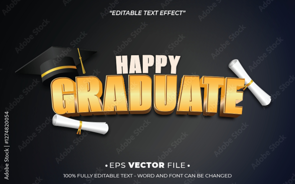 Poster happy graduate text effect editable vector template realistic 3d style