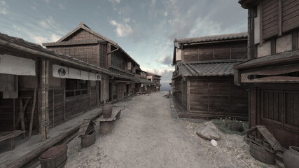 江戸時代の街並み　3DCGレンダリング